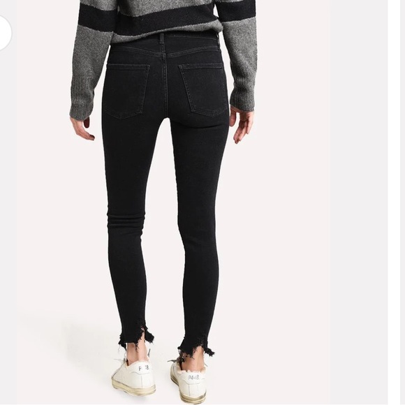 AGOLDE Sophie Mid Rise Skinny Ankle Jeans in Black with Distressed Hem - Picture 12 of 12